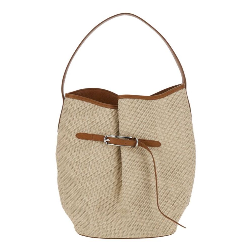 Liffner Women Belted Bucket Bag Large Raffia